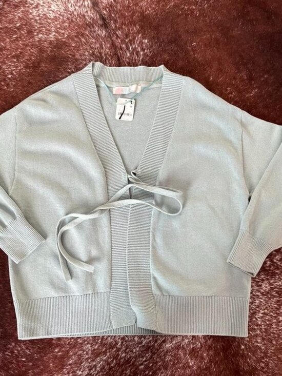 Free People Solar Cozy Tie Front Knit Sweater Top Icy Lake Blue Small - Picture 5 of 14